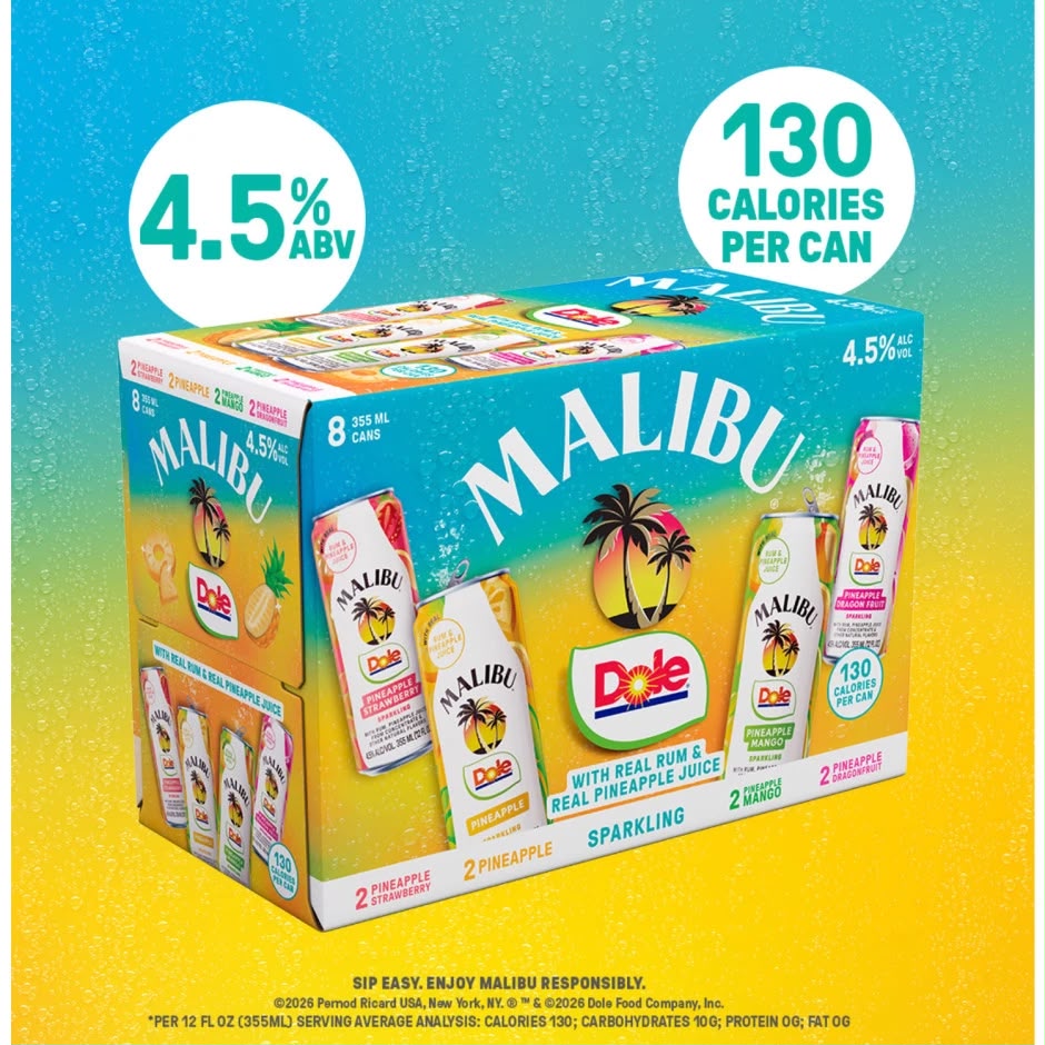 🍍 Malibu x Dole Pineapple Sparkling – 8 Pack